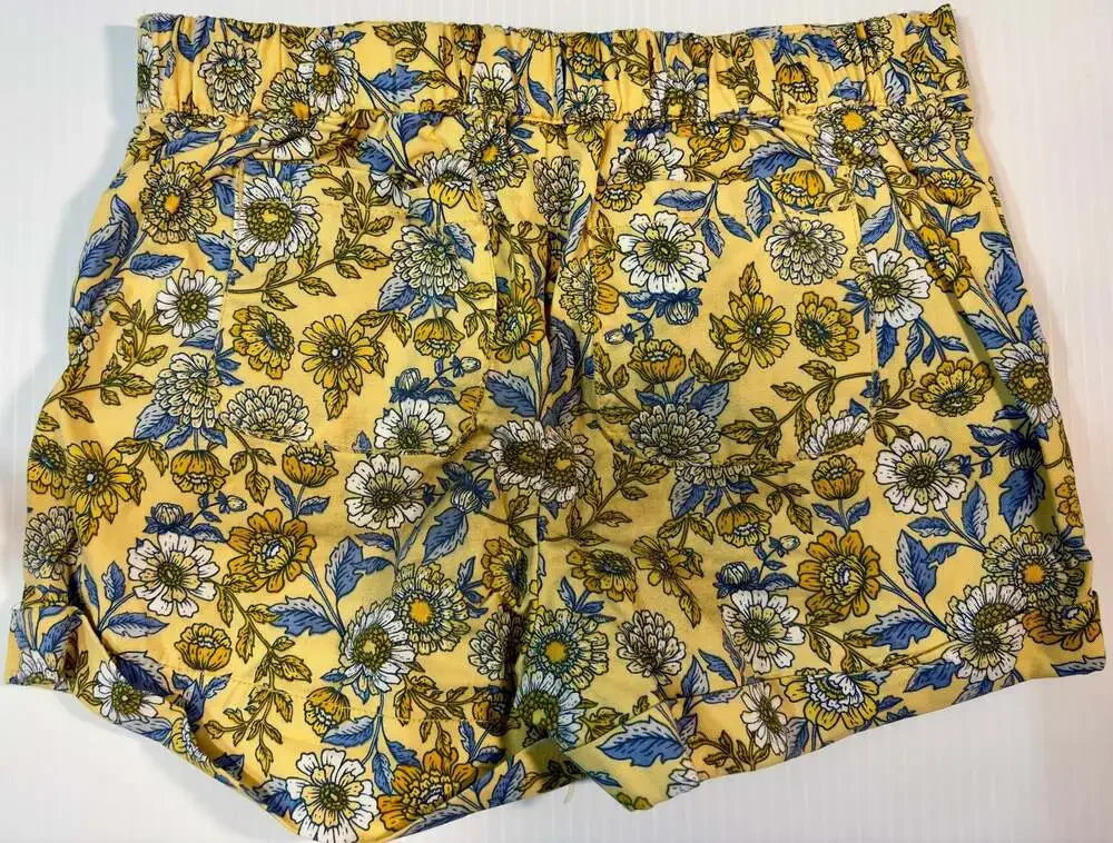 Girls 100% Cotton Yellow Floral Print Utility Shorts, Size 3T